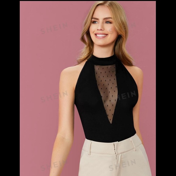 Dot Mesh Insert Halter  top - Picture 4 of 5